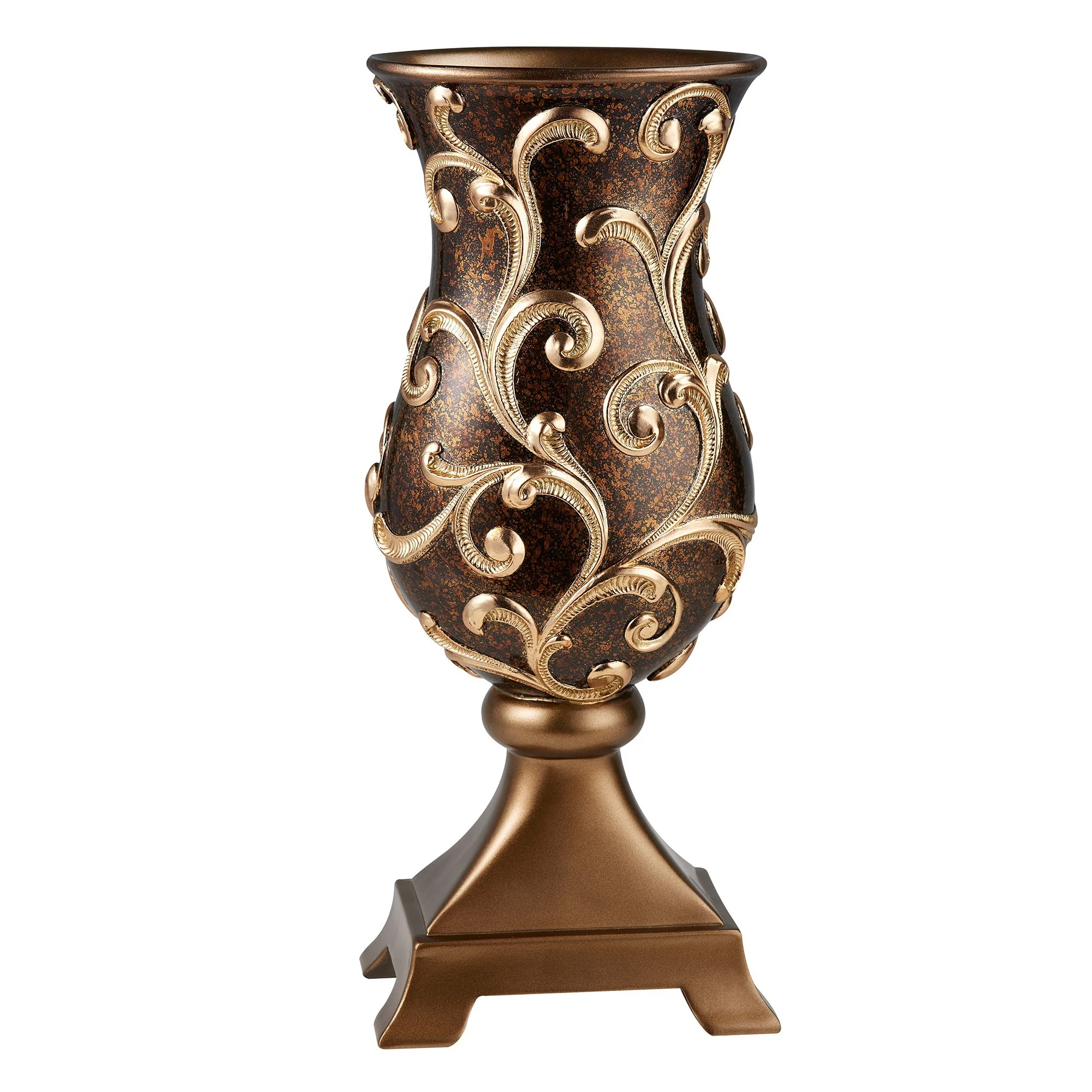 Espresso and Gold Floral Urn Polyresin Table Vase By Homeroots - Image 2