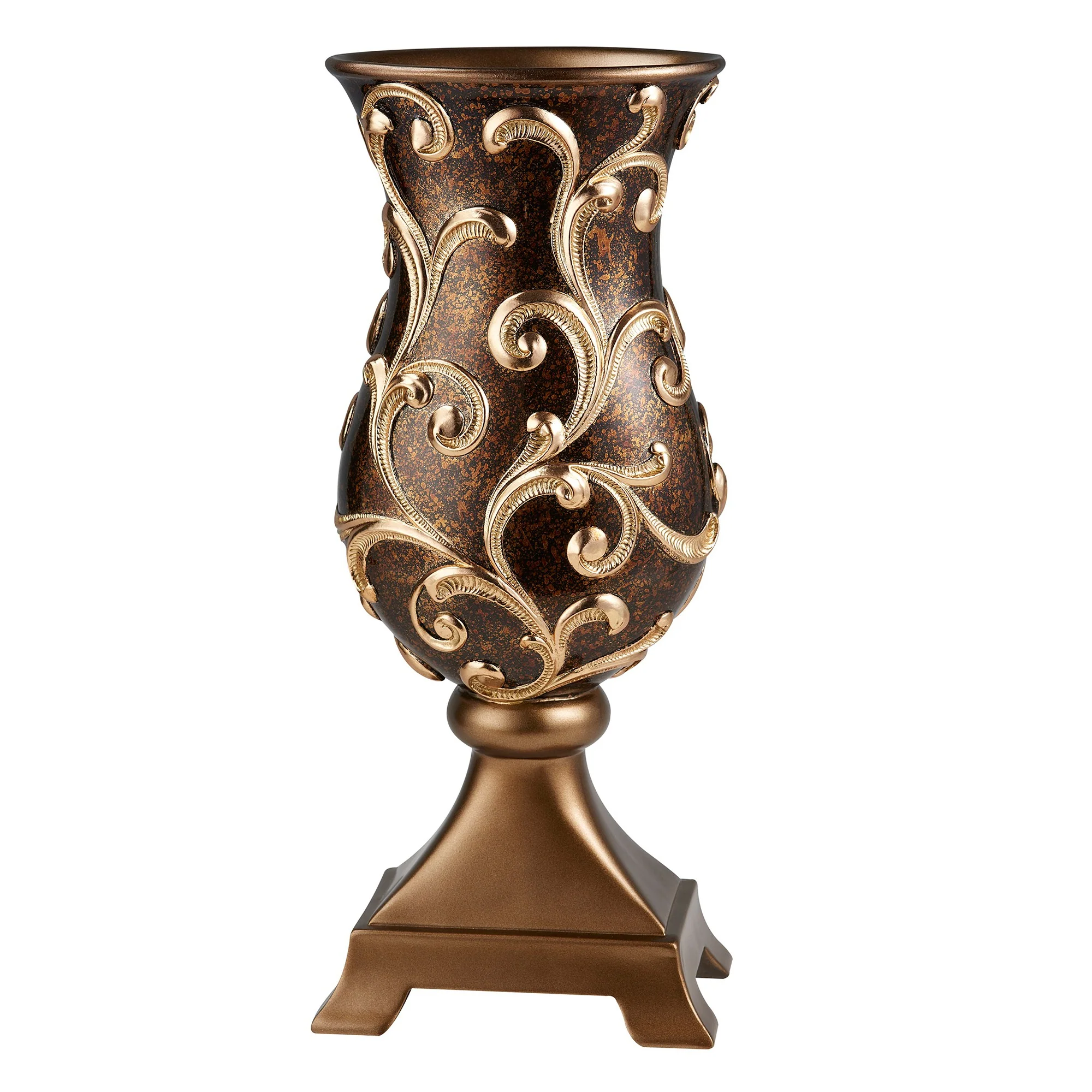 Espresso and Gold Floral Urn Polyresin Table Vase By Homeroots - Image 3