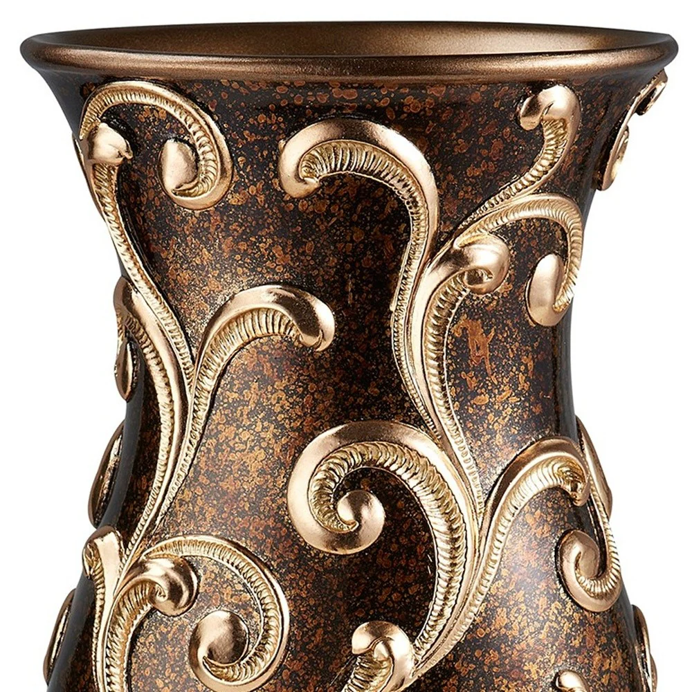 Espresso and Gold Floral Urn Polyresin Table Vase By Homeroots - Image 4