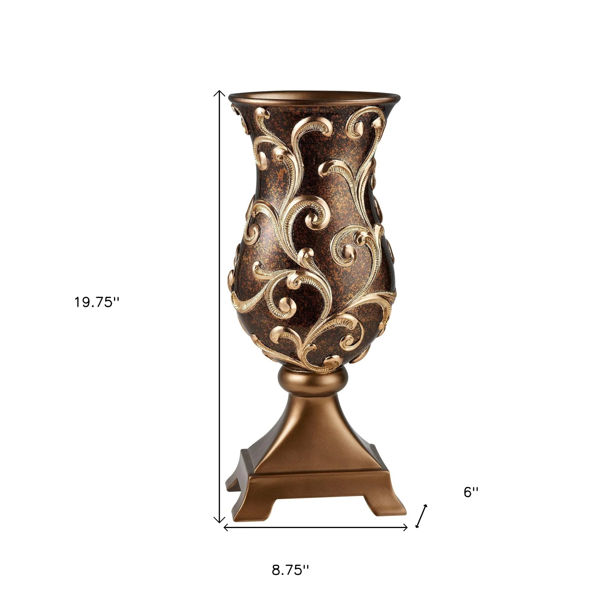 Espresso and Gold Floral Urn Polyresin Table Vase By Homeroots - Image 5