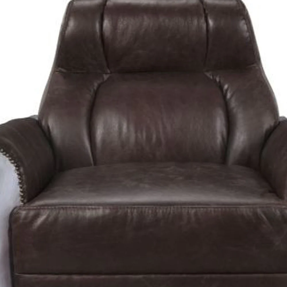 Espresso and Silver Top Grain Leather Tufted Club Chair By Homeroots - Image 4