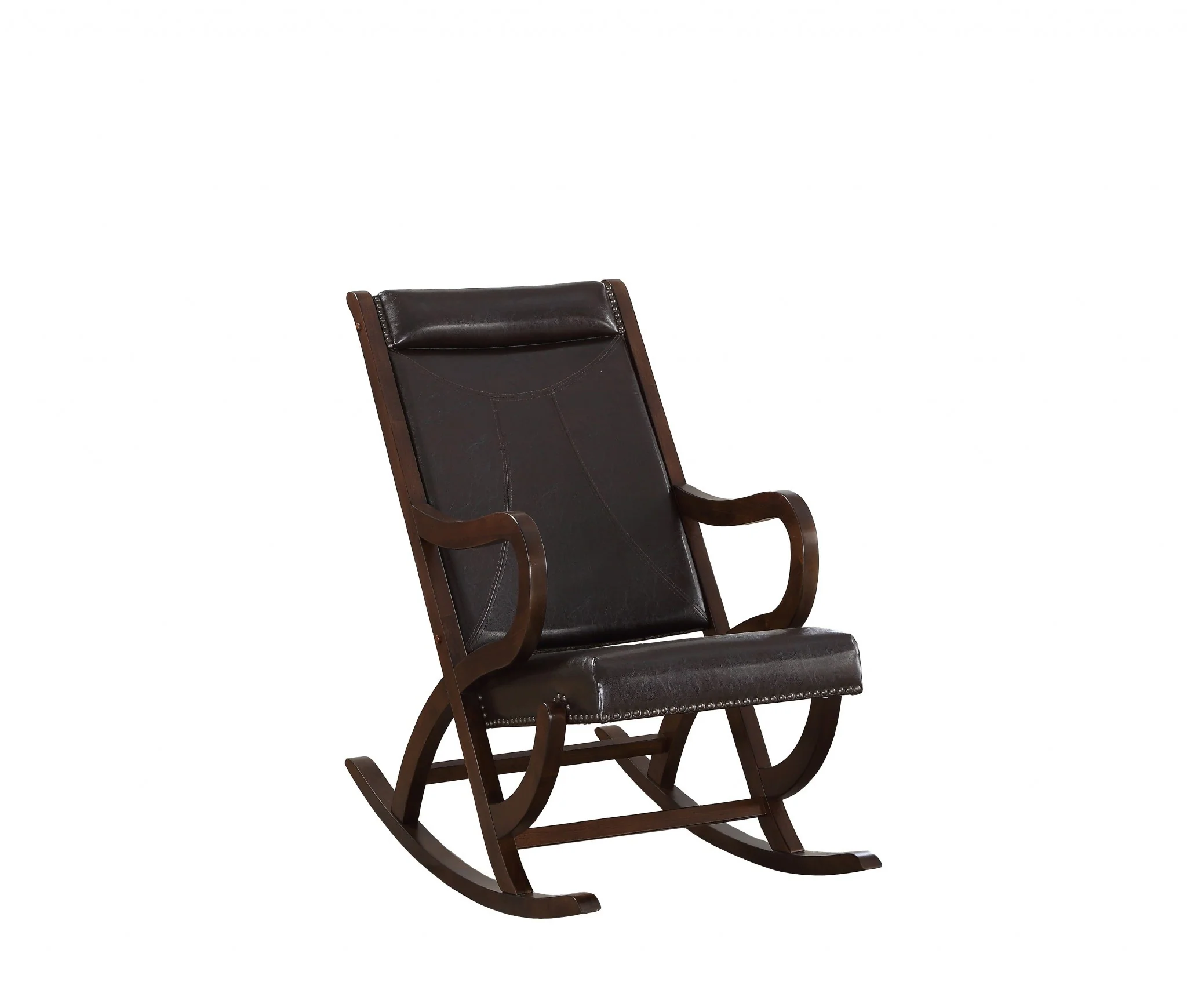 Espresso Brown Faux Leather with Walnut Finish Rocking Chair By Homeroots - Image 3