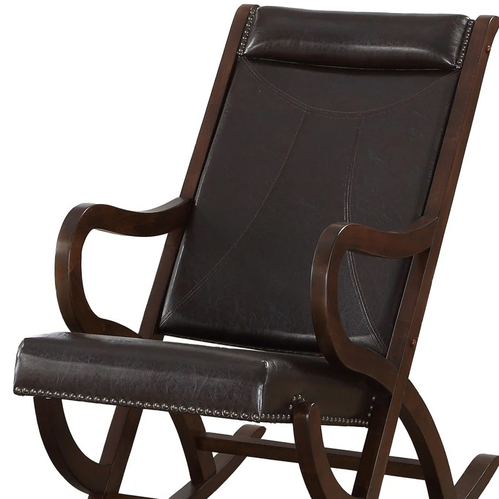 Espresso Brown Faux Leather with Walnut Finish Rocking Chair By Homeroots - Image 4