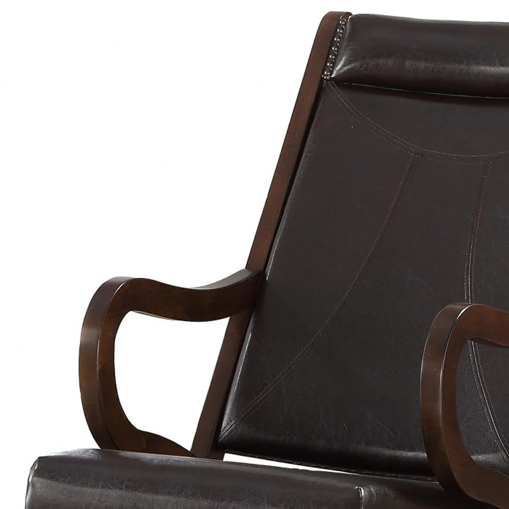 Espresso Brown Faux Leather with Walnut Finish Rocking Chair By Homeroots - Image 5