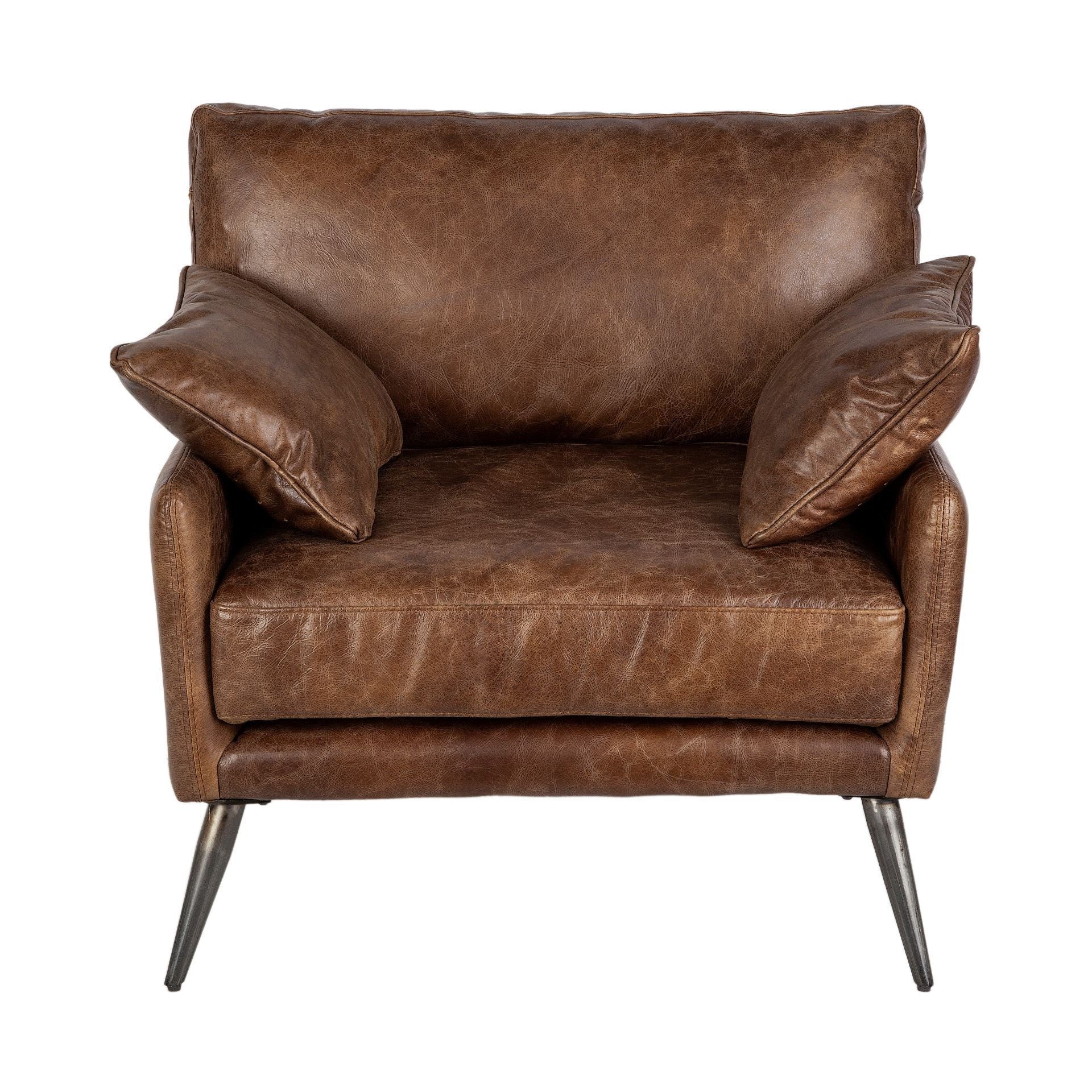 Espresso Brown Top-Grain Leather Wide Accent chair with Wooden Frame and Iron Legs By Homeroots - Image 2