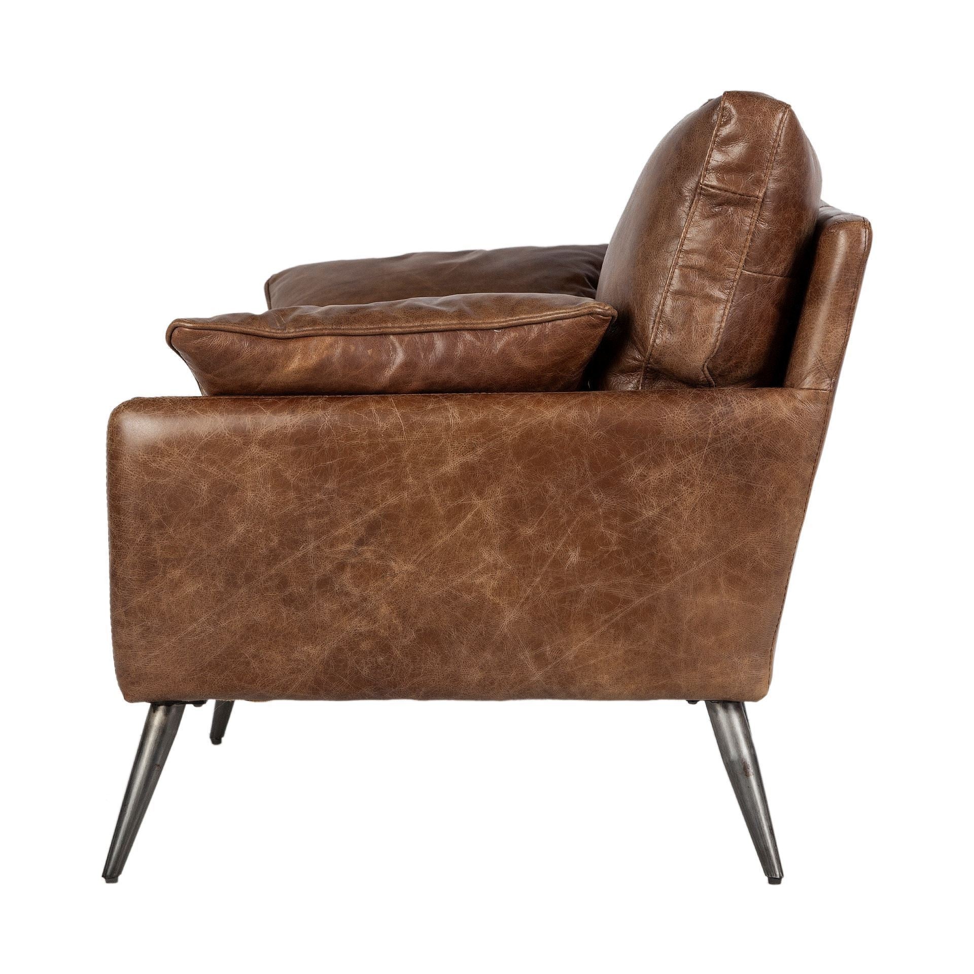 Espresso Brown Top-Grain Leather Wide Accent chair with Wooden Frame and Iron Legs By Homeroots - Image 3