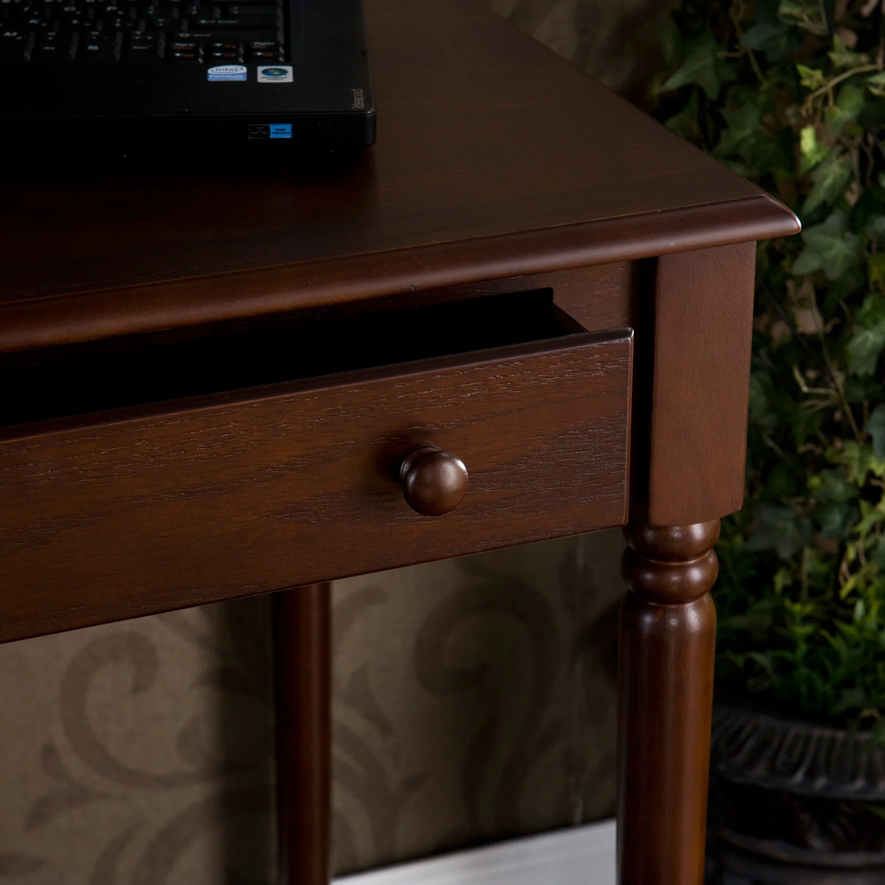 Espresso Desk with Drawers By Homeroots - Image 2