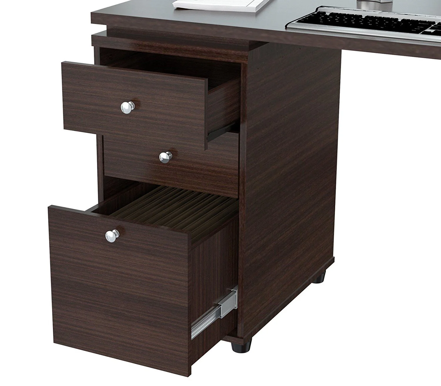 Espresso Finish 3 Drawer L Shape Computer Desk with Storage By Homeroots - Image 4