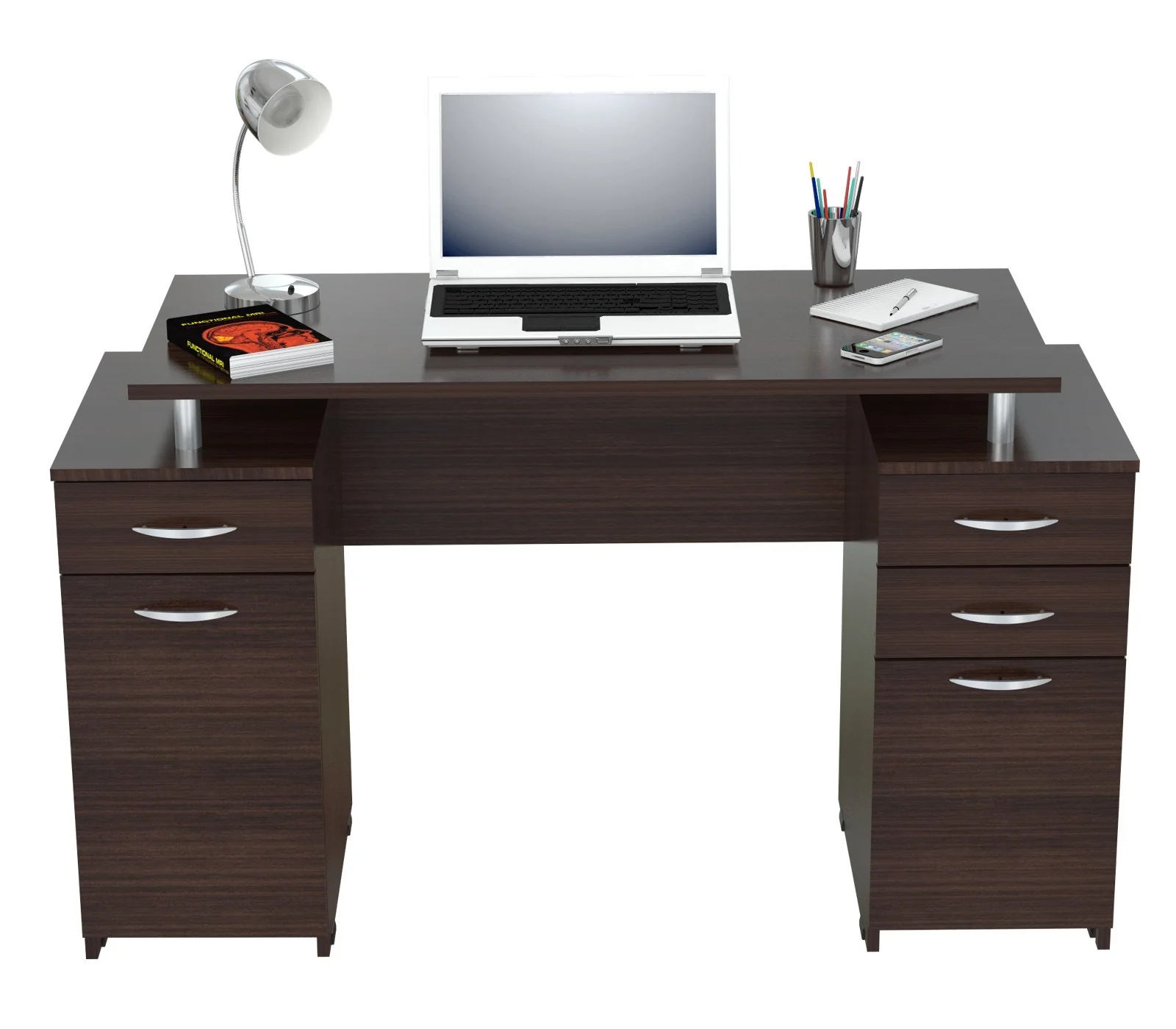 Espresso Finish Wood Computer Desk with Four Drawers By Homeroots - Image 3