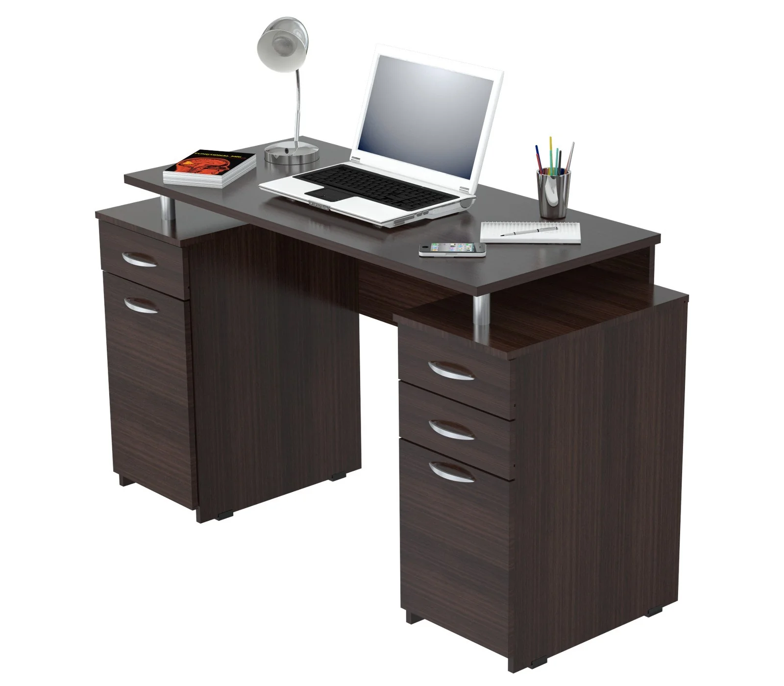 Espresso Finish Wood Computer Desk with Four Drawers By Homeroots - Image 4