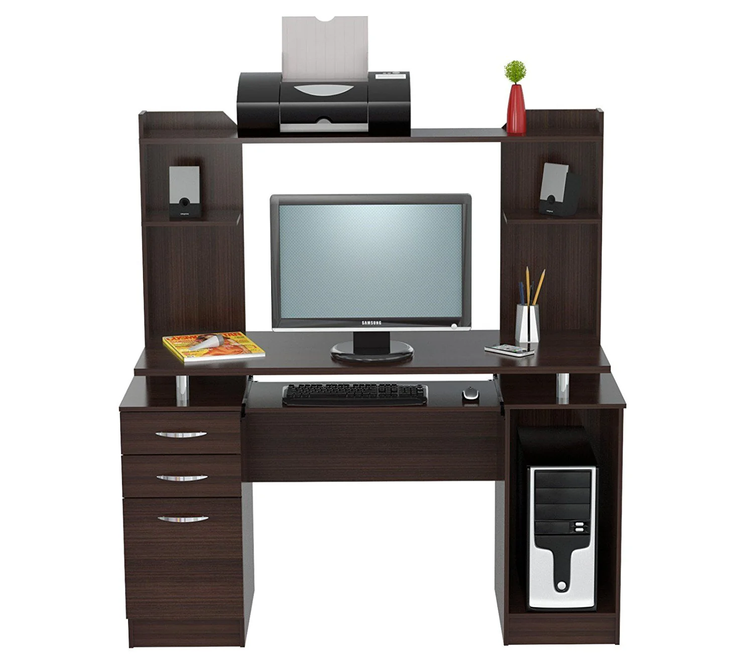 Espresso Finish Wood Computer Desk with Hutch By Homeroots - Image 3