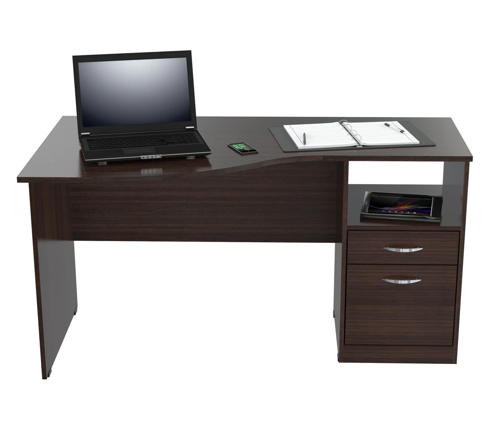 Espresso Finish Wood Curved Top Writing Desk By Homeroots - Image 4
