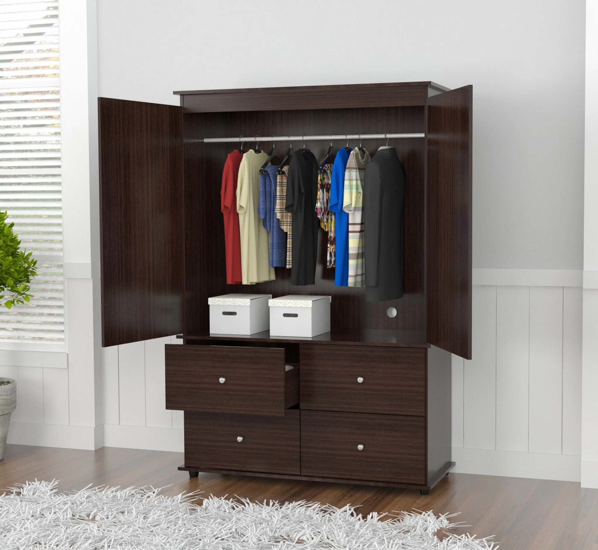 Espresso Finish Wood Four Drawer Armoire Dresser By Homeroots - Image 5