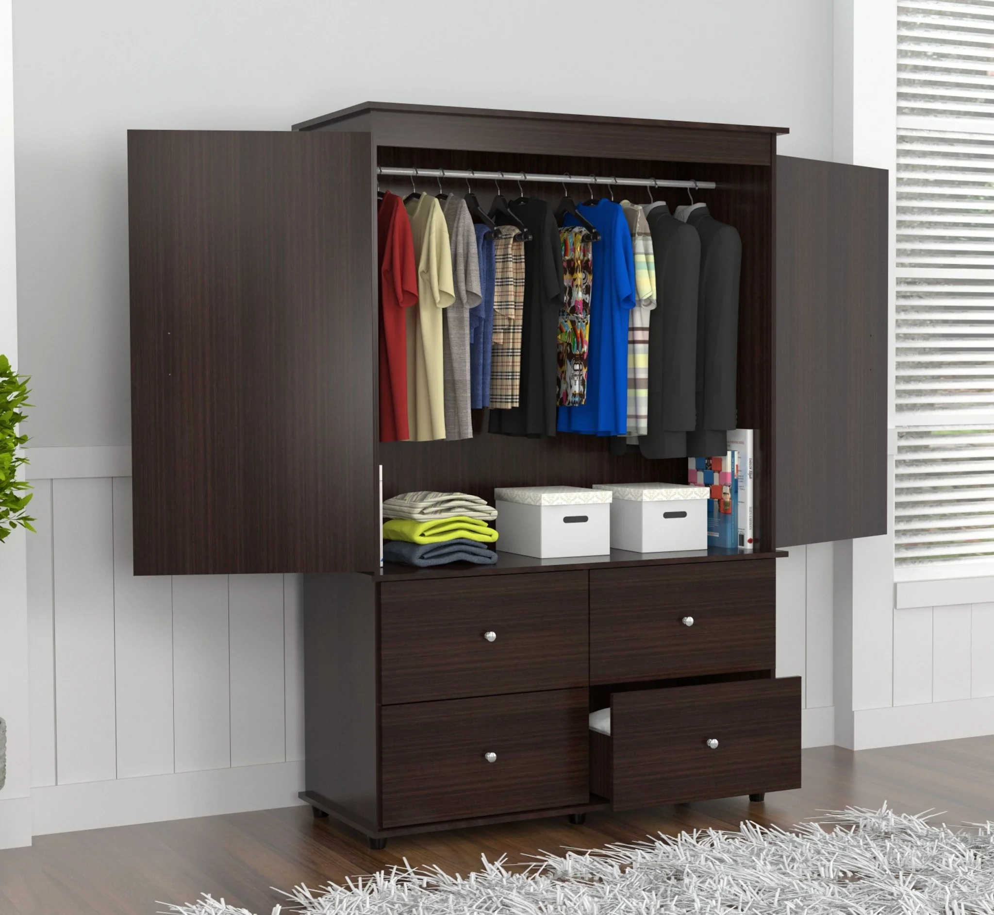 Espresso Finish Wood Four Drawer Armoire Dresser By Homeroots - Image 6