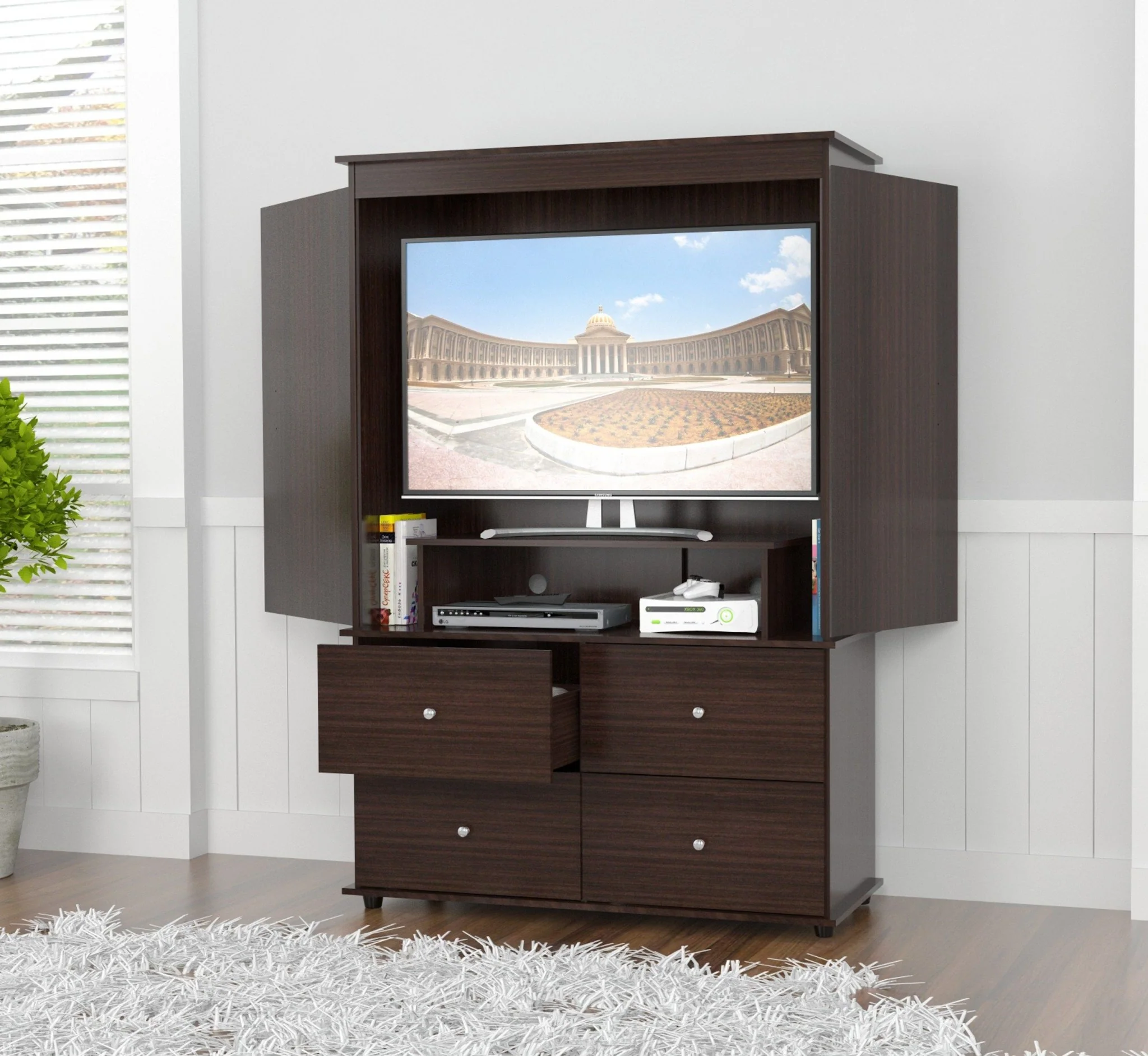Espresso Finish Wood Four Drawer Armoire Dresser By Homeroots - Image 7