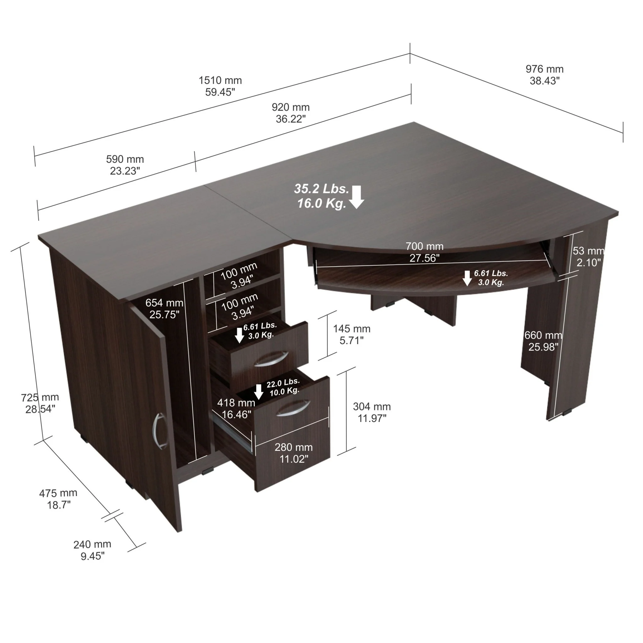 Espresso Finish Wood L Shape Corner Computer Desk By Homeroots - Image 4