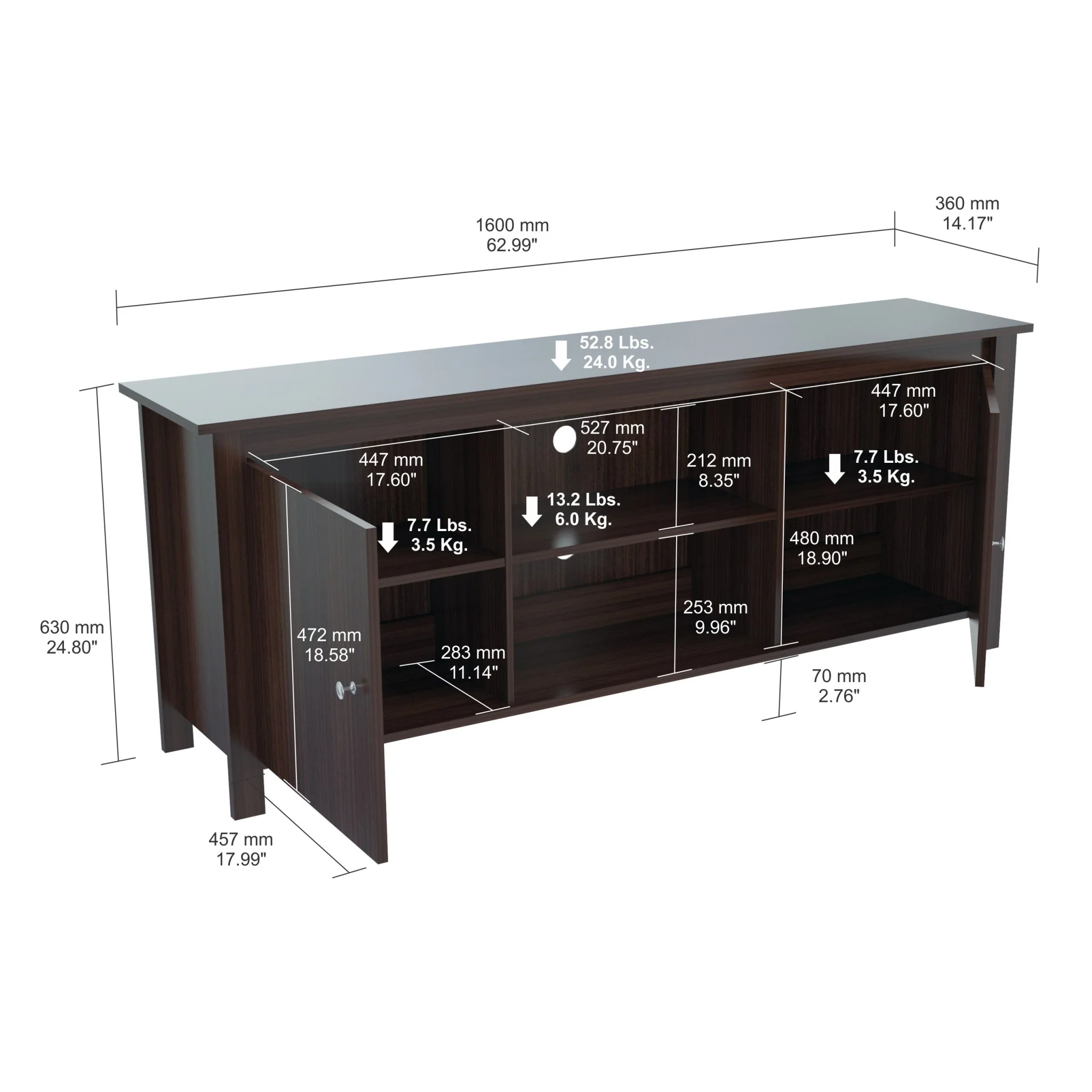 Espresso Finish Wood Media Center and TV Stand By Homeroots - Image 6