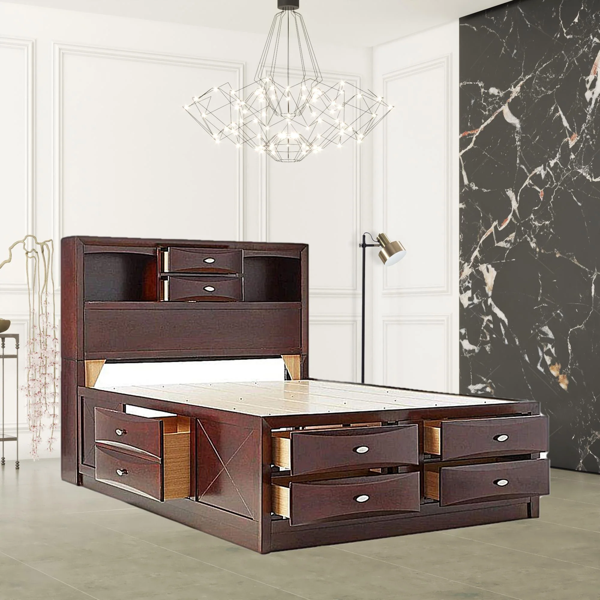 Espresso Finish Wood Multi-Drawer Platform King Bed With Pull Out Tray By Homeroots - Image 2