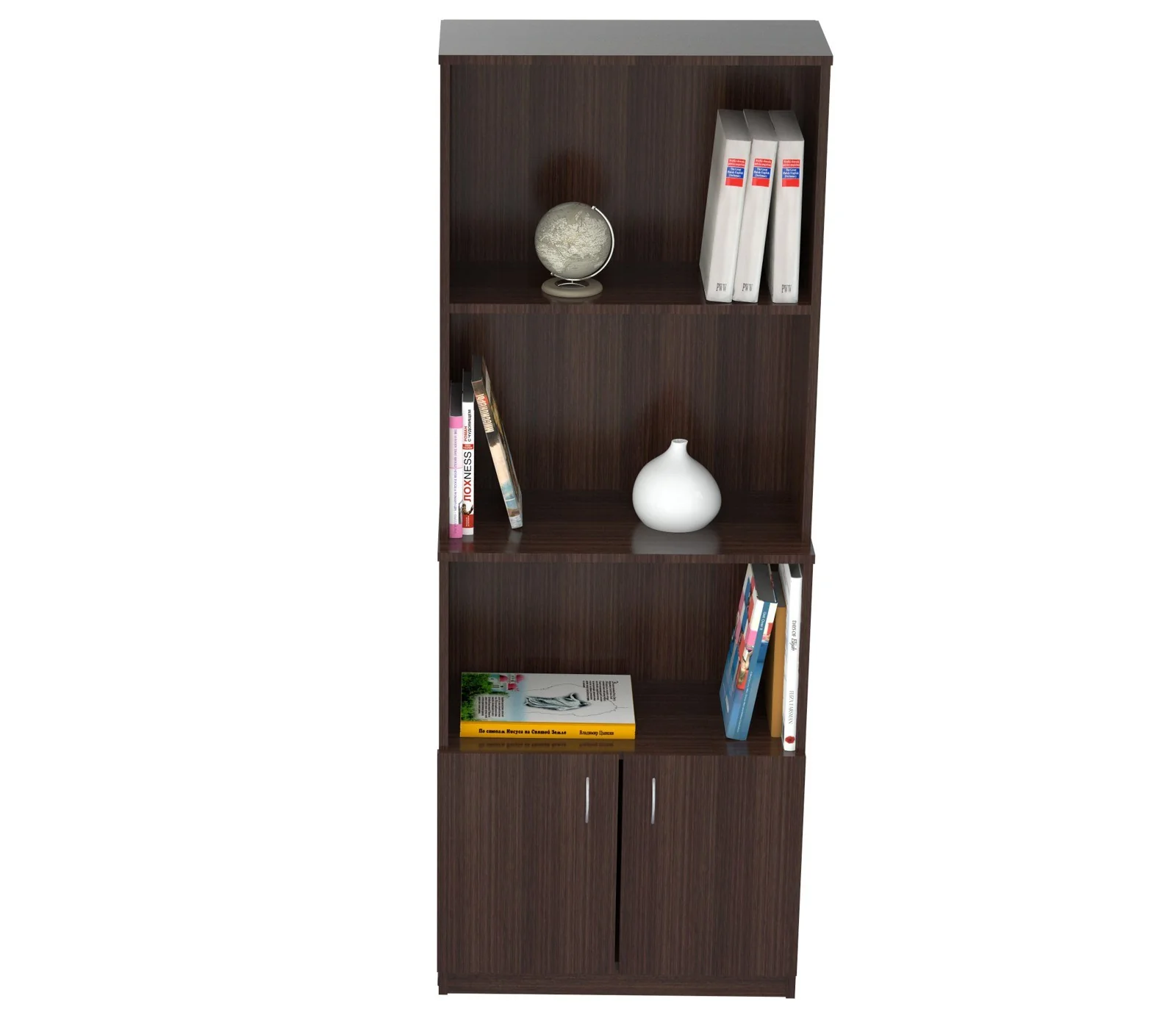 Espresso Finish Wood Three Self and Cabinet Bookcase By Homeroots - Image 2