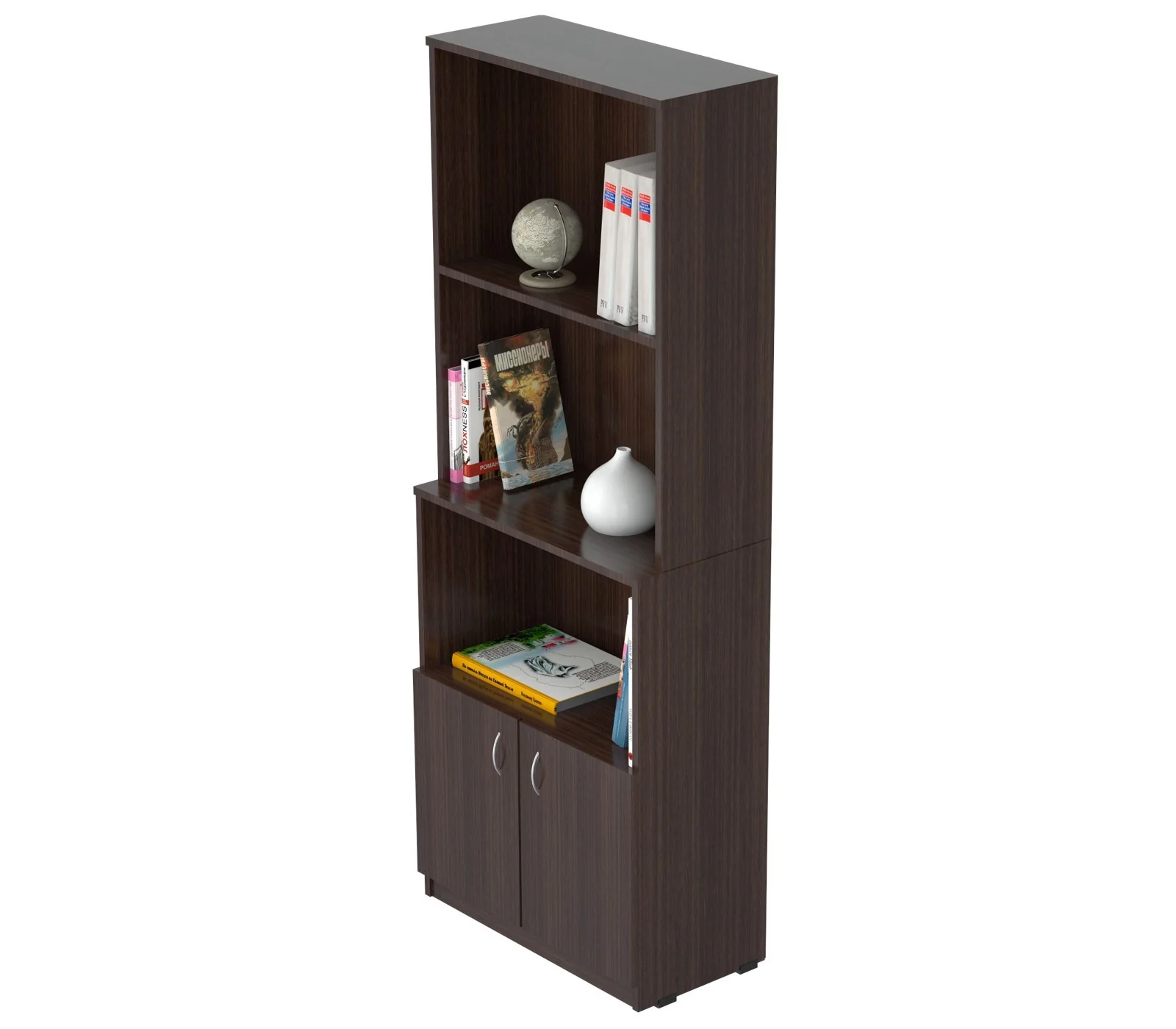 Espresso Finish Wood Three Self and Cabinet Bookcase By Homeroots - Image 4