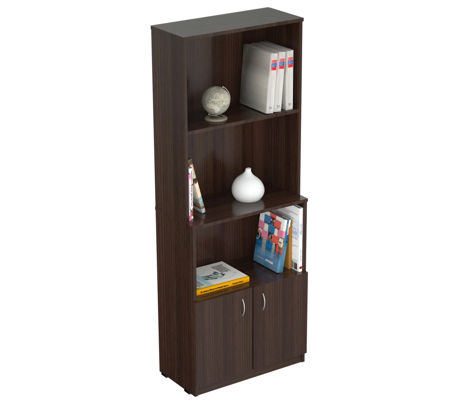 Espresso Finish Wood Three Self and Cabinet Bookcase By Homeroots - Image 5
