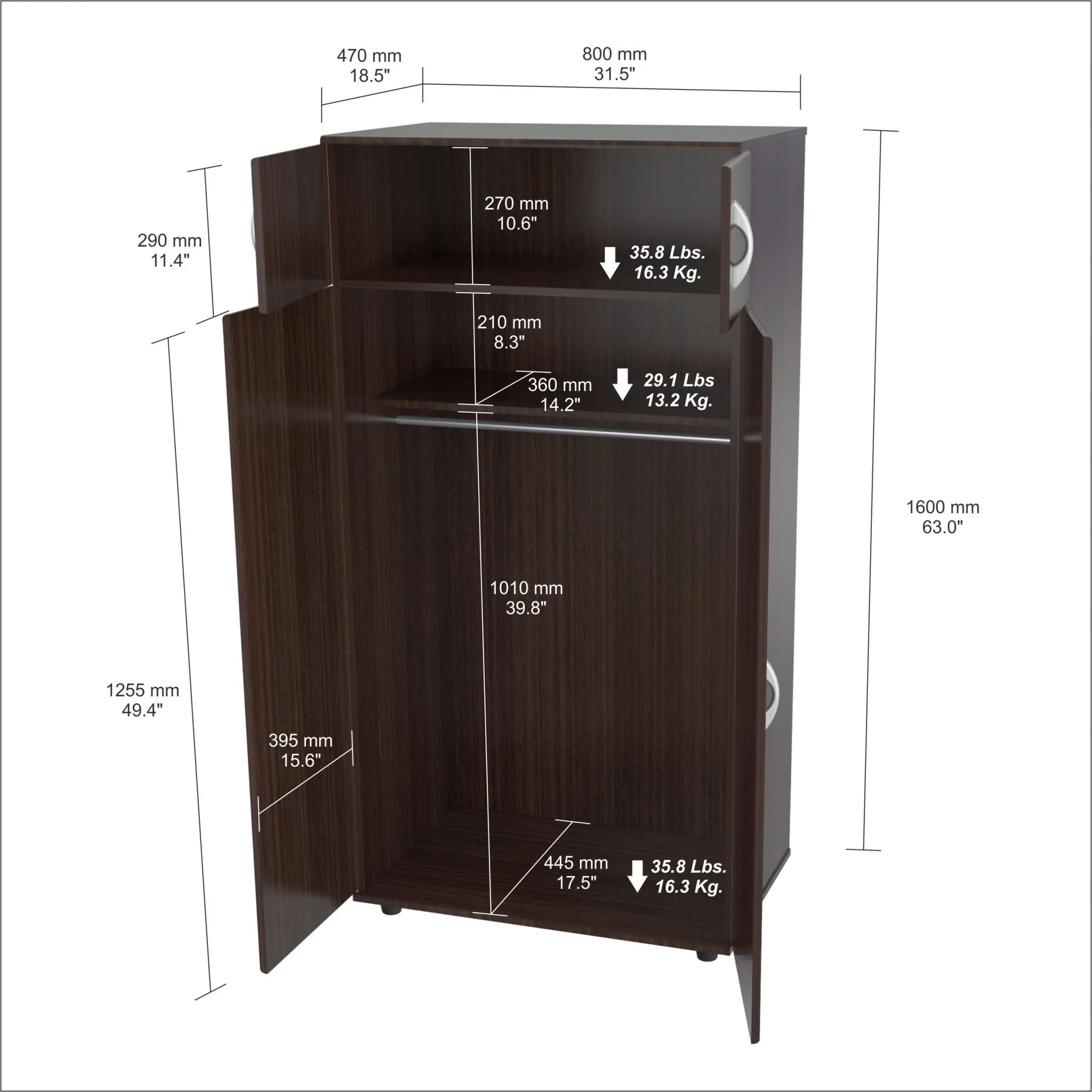 Espresso Finish Wood Wardrobe With Four Doors By Homeroots - Image 5