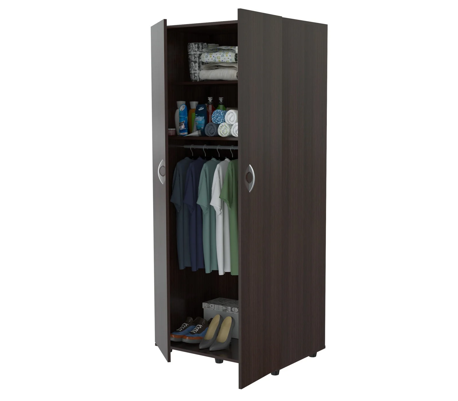 Espresso Finish Wood Wardrobe With Two Doors By Homeroots - Image 2