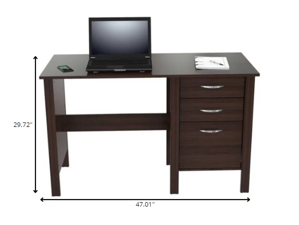 Espresso Finish Wood Writing Desk with Three Drawers By Homeroots - Image 7