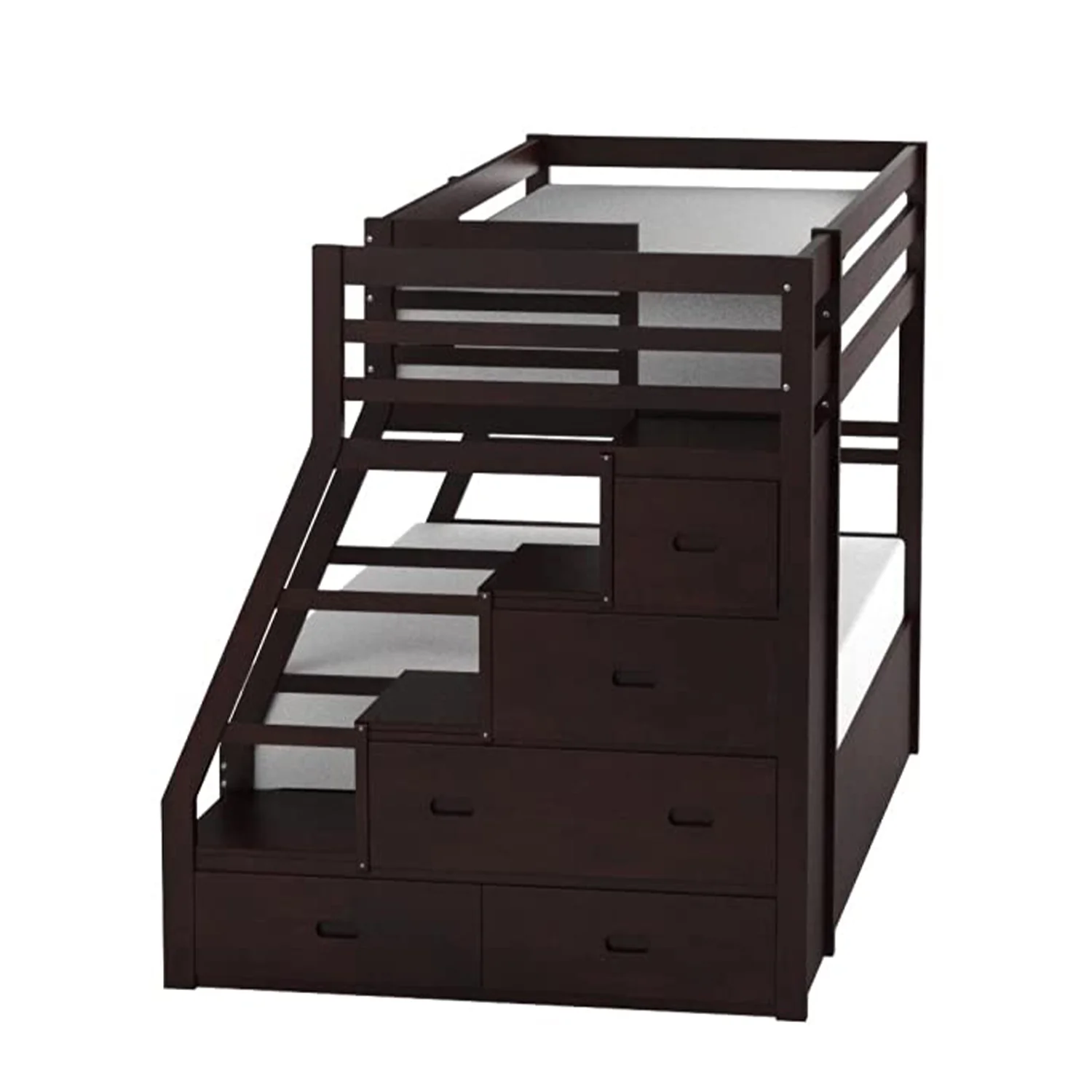 Espresso Pine Wood Bunk Bed Twin-Full With Trundle By Homeroots - Image 2