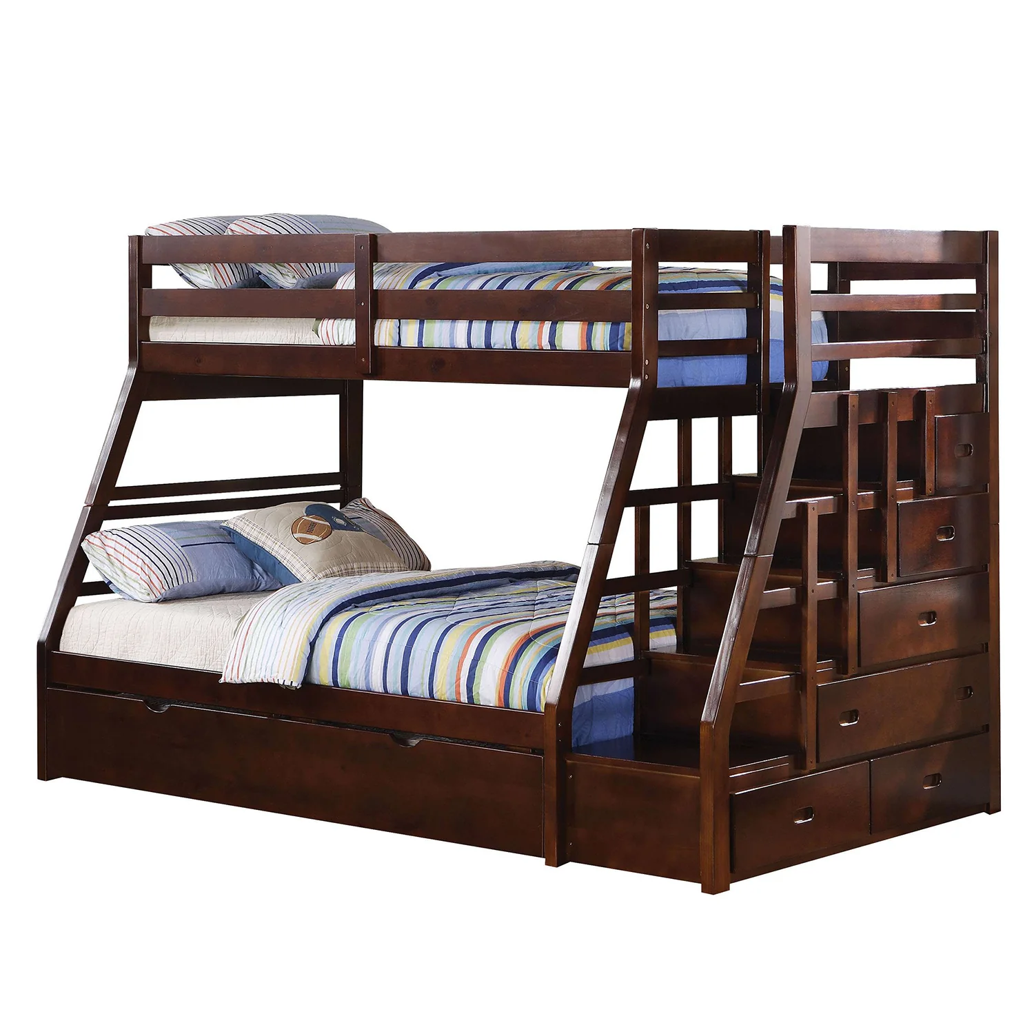 Espresso Pine Wood Bunk Bed Twin-Full With Trundle By Homeroots - Image 3