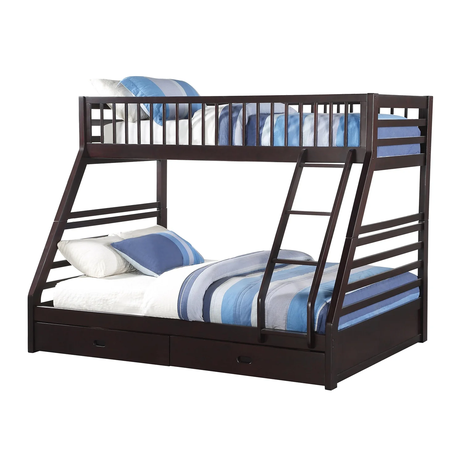 Espresso Pine Wood Twin Xl Over Queen Bunk Bed By Homeroots - Image 2
