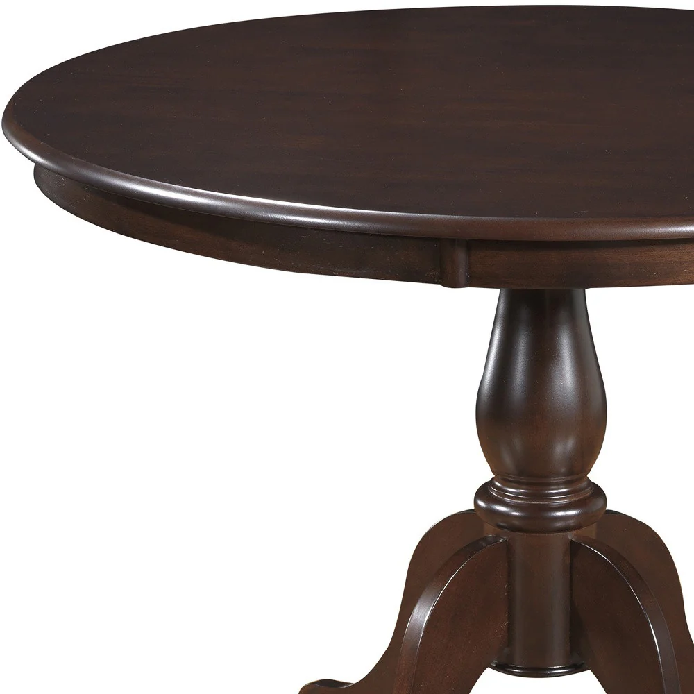 Espresso Rounded Solid Manufactured Wood Pedestal Base Dining Table By Homeroots - Image 3