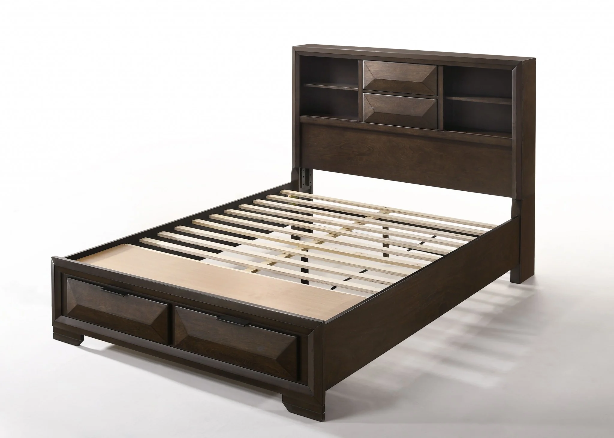 Espresso Rubber Wood Queen Storage Bed By Homeroots - Image 2
