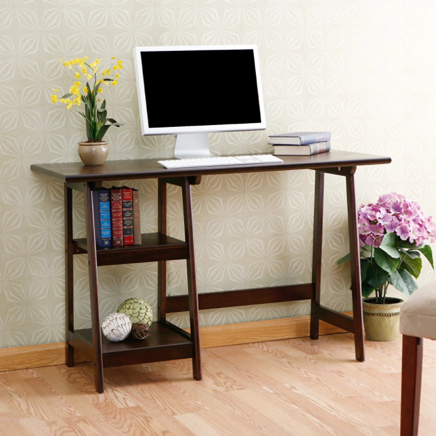 Espresso Sawhorse Desk By Homeroots - Image 3
