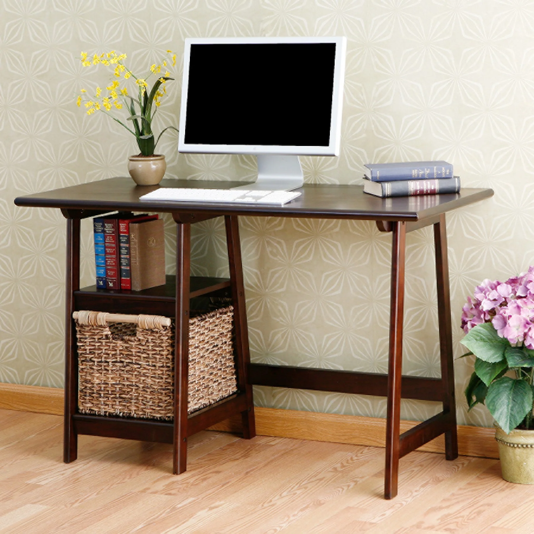 Espresso Sawhorse Desk By Homeroots - Image 9