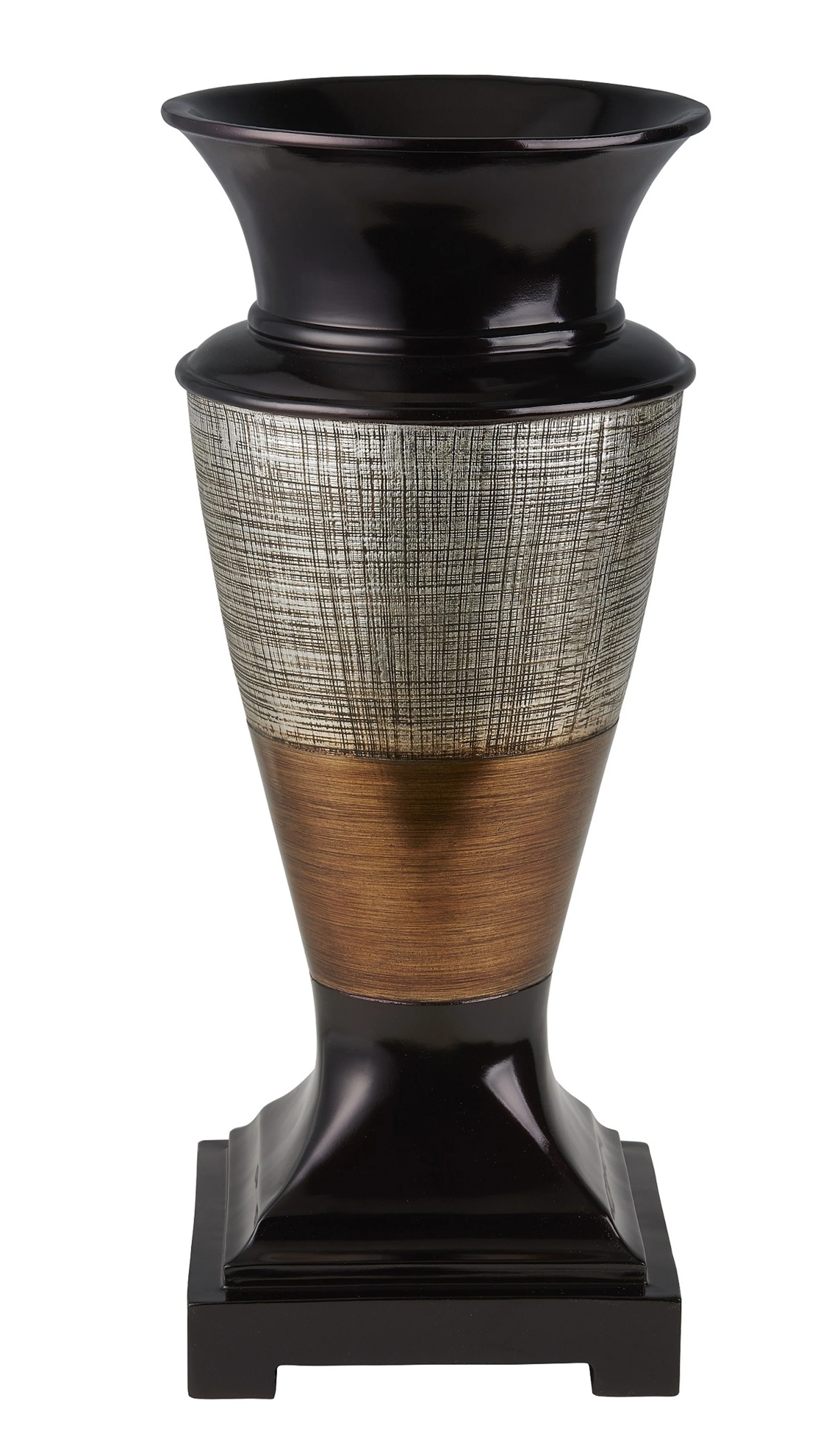 Espresso Silver and Gold Striped Urn Polyresin Table Vase By Homeroots - Image 2