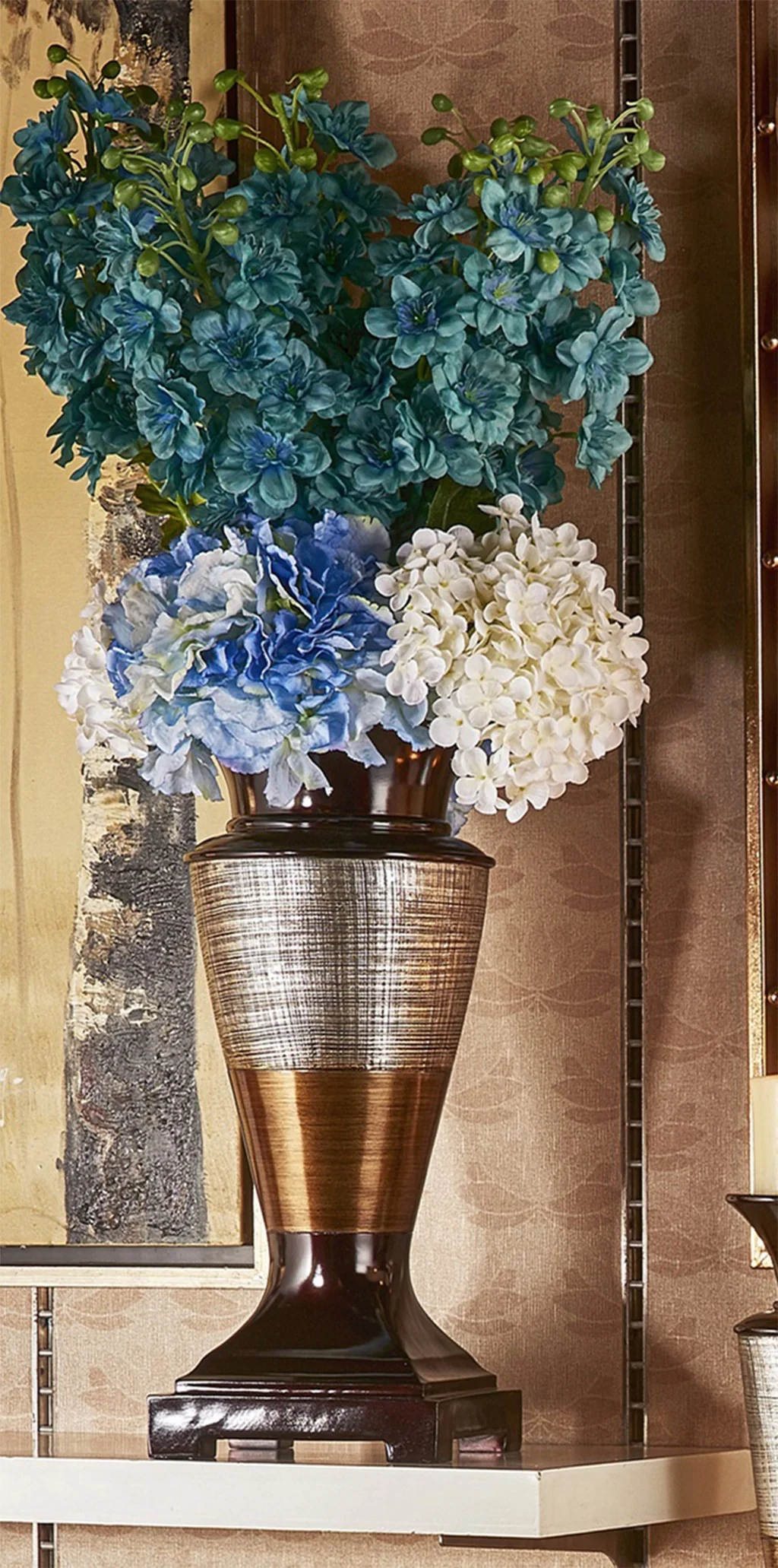 Espresso Silver and Gold Striped Urn Polyresin Table Vase By Homeroots - Image 4