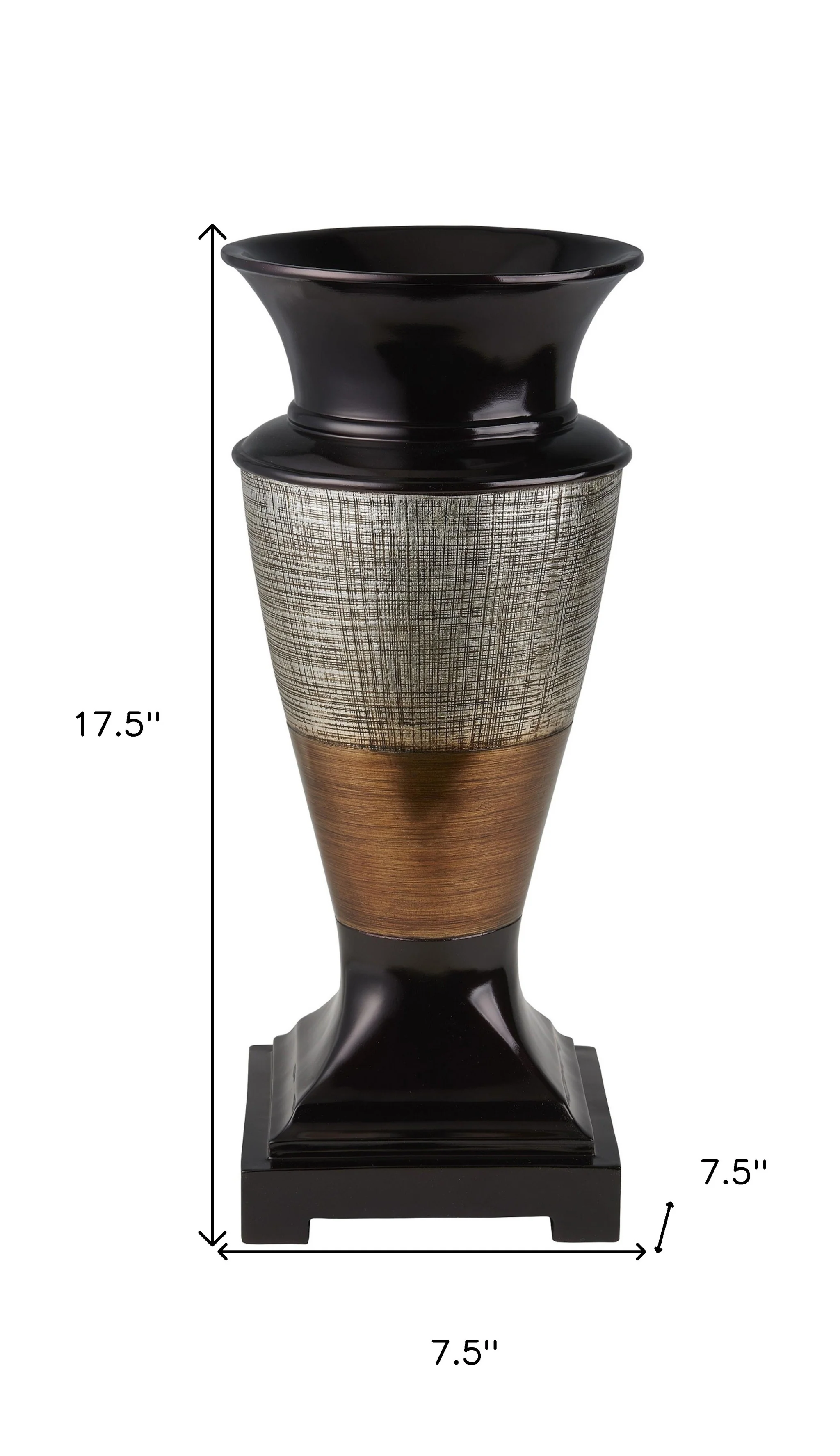Espresso Silver and Gold Striped Urn Polyresin Table Vase By Homeroots - Image 5