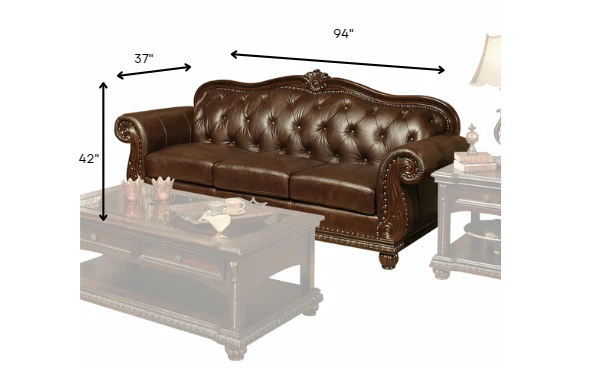 Espresso Top Grain Leather Match Upholstery Wood Sofa By Homeroots - Image 3