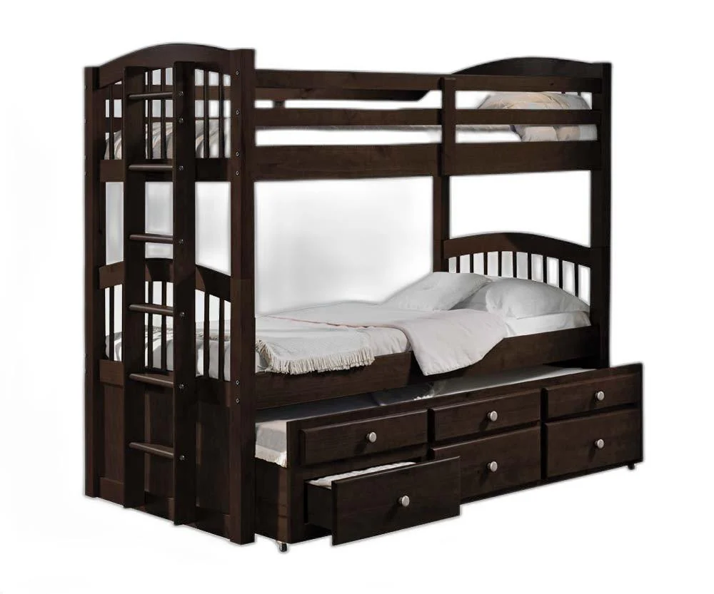 Espresso Twin Over Twin Bunk Bed And Trundle With 3 Drawer By Homeroots - Image 2
