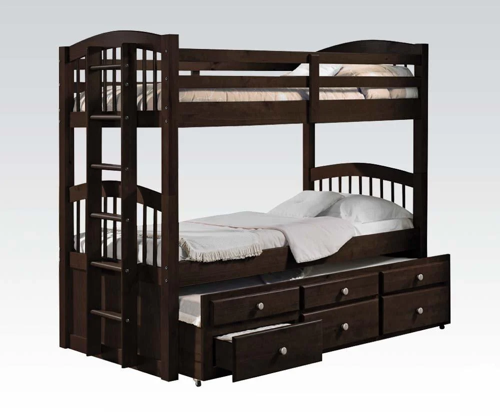 Espresso Twin Over Twin Bunk Bed And Trundle With 3 Drawer By Homeroots - Image 3