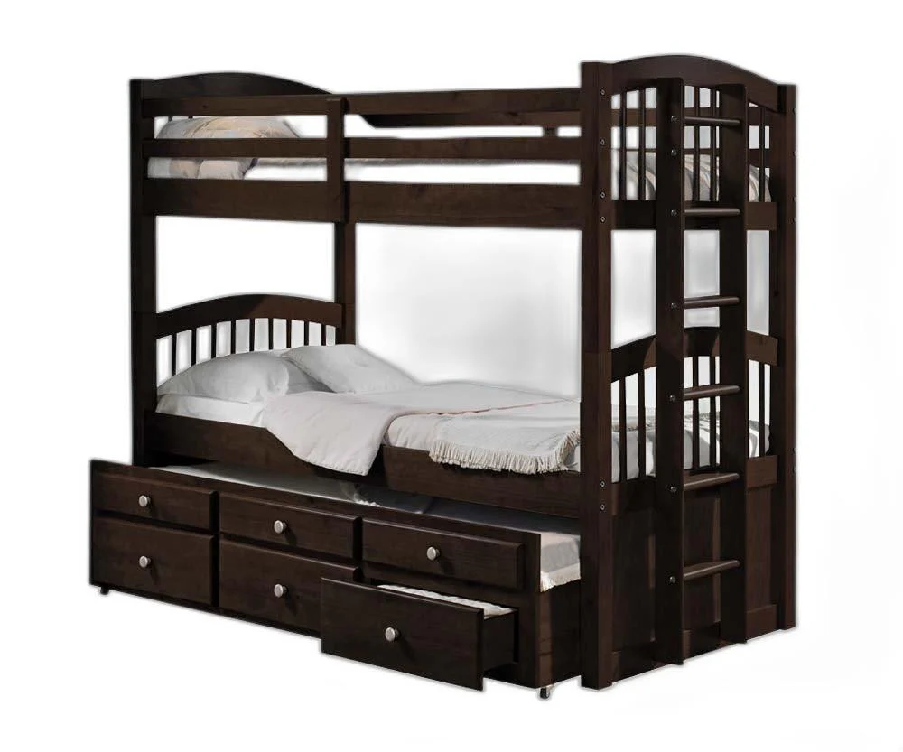Espresso Twin Over Twin Bunk Bed And Trundle With 3 Drawer By Homeroots - Image 4