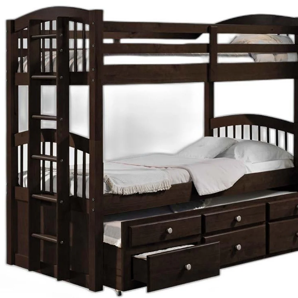 Espresso Twin Over Twin Bunk Bed And Trundle With 3 Drawer By Homeroots - Image 5