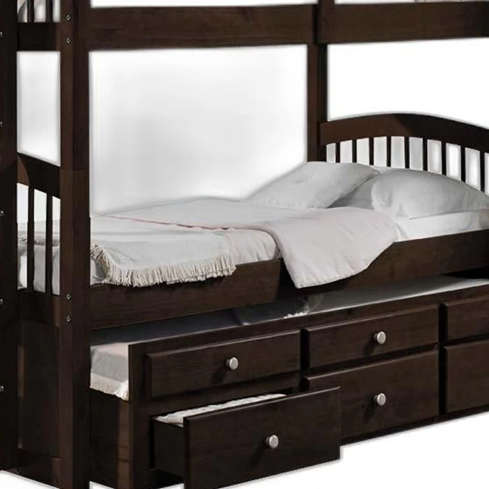 Espresso Twin Over Twin Bunk Bed And Trundle With 3 Drawer By Homeroots - Image 6