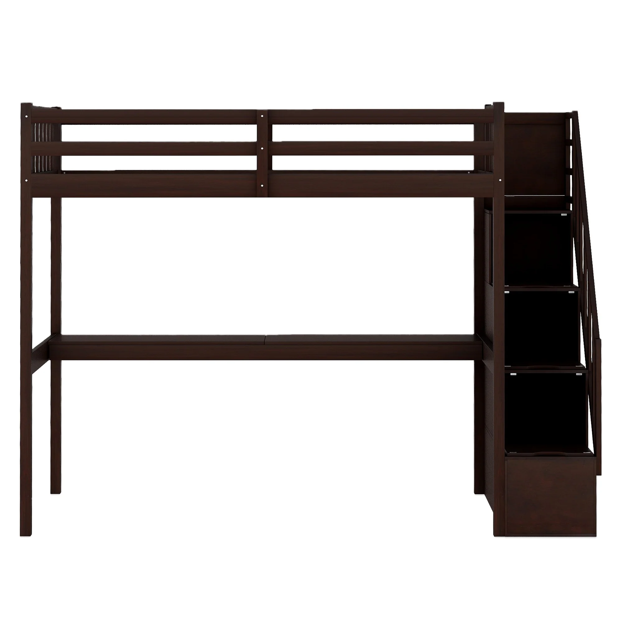Espresso Twin Size Loft Bed With Built In Desk And Stairway By Homeroots - Image 4