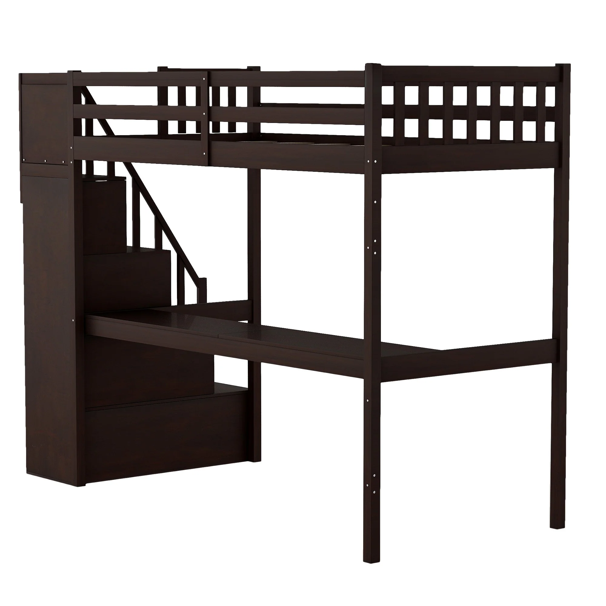 Espresso Twin Size Loft Bed With Built In Desk And Stairway By Homeroots - Image 7