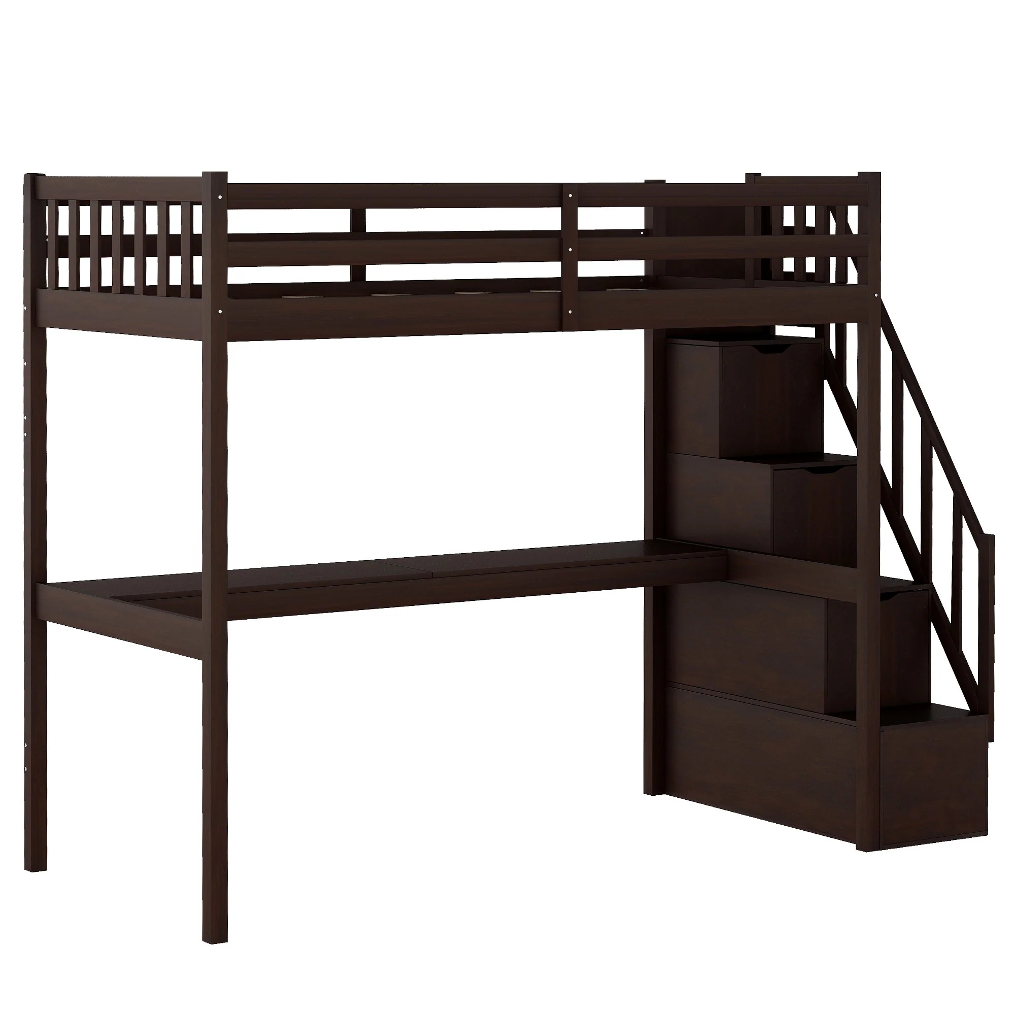 Espresso Twin Size Loft Bed With Built In Desk And Stairway By Homeroots - Image 8