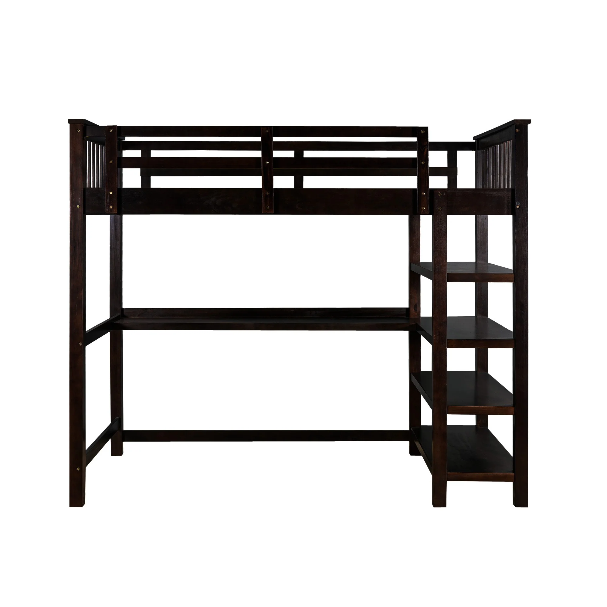 Espresso Twin Size Wood Loft Bed With Storage Shelves And Desk By Homeroots - Image 8
