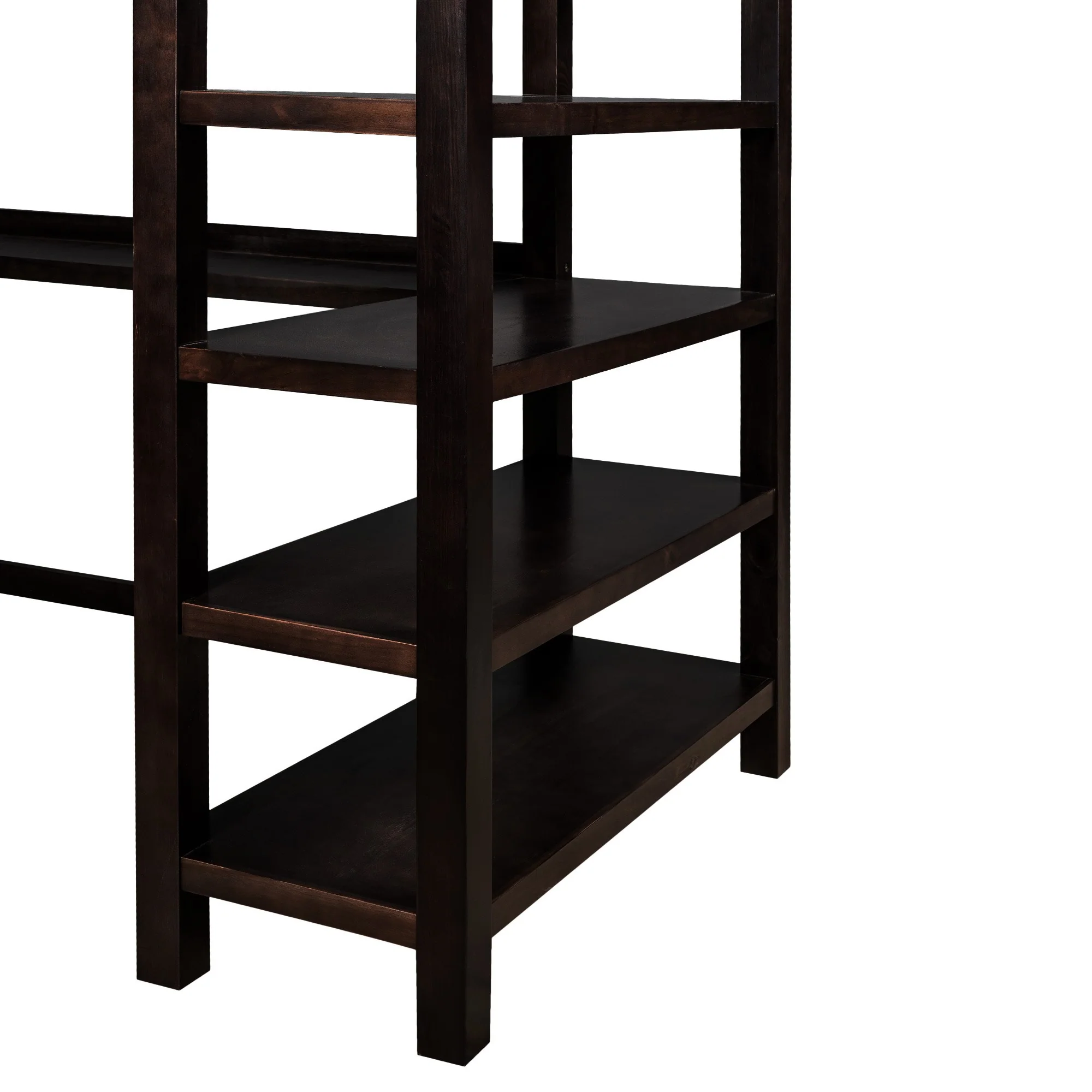 Espresso Twin Size Wood Loft Bed With Storage Shelves And Desk By Homeroots - Image 9