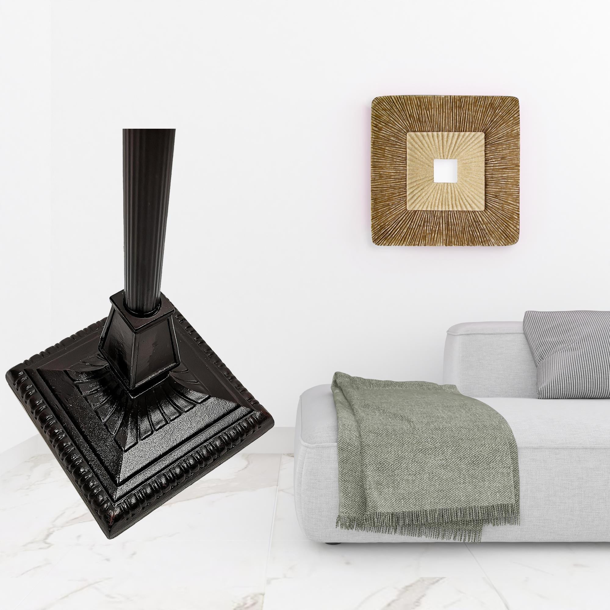 Espresso Two Light Torchiere Floor Lamp With Blue And Green Geometric Glass Empire Shade By Homeroots - Image 2